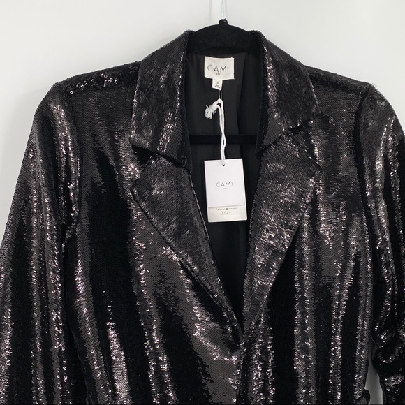 🔥Cami NYC The Kyra Black Sequin Belted Long Coat🔥 - Picture 4 of 12